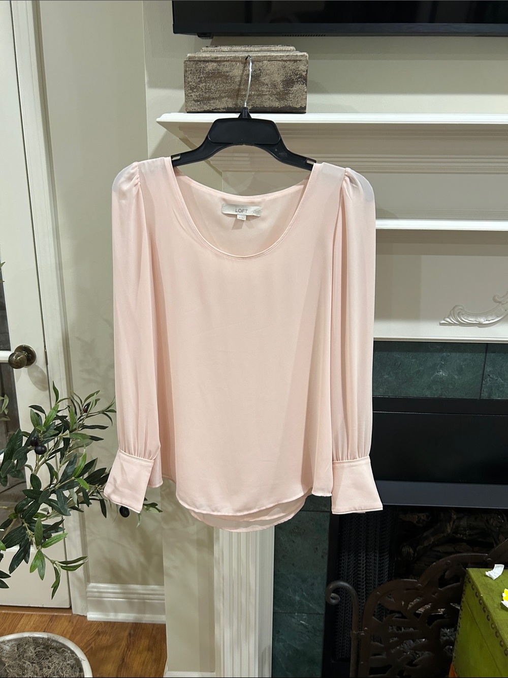 LOFT Blush Pink Long-Sleeve Scoop Neck Blouse